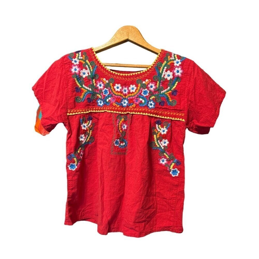 Women's Yzxdorwj Red Embroidered Mexican Style Peasant Top Cotton Small VGC